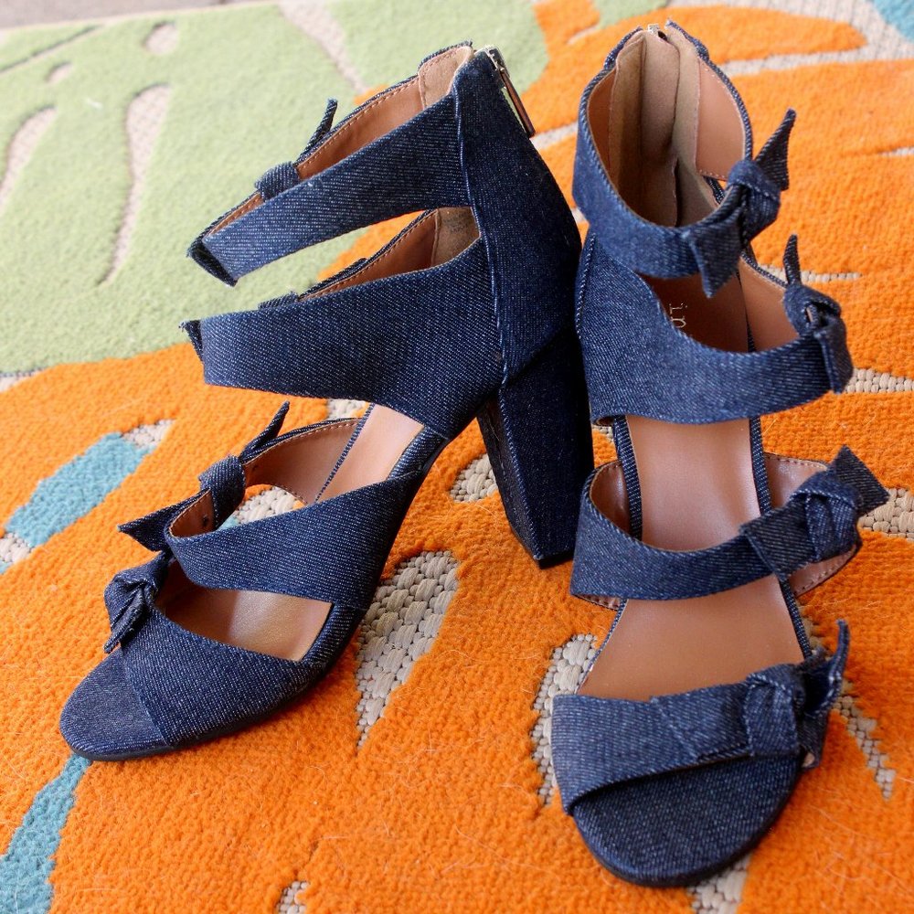 NEW* Indigo denim high heels with bow ties